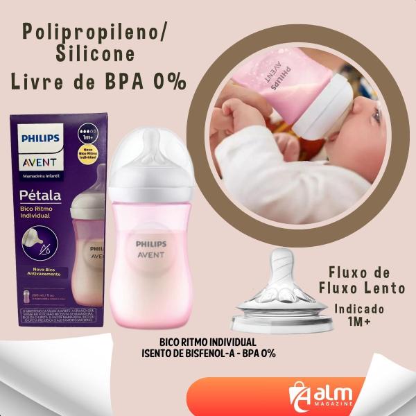 Imagem de Mamadeira Pétala 3.0 260ml Rosa Philips Avent + 02 bico n5 extra 6 meses +