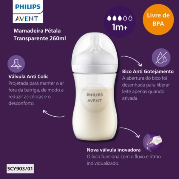 Imagem de Mamadeira Pétala 3.0 260ml Transparente - Philips Avent