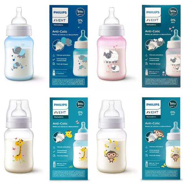 Imagem de Mamadeira Philips Avent Decorada Anticolica E Antivazamento Clássica 260ml 1m+