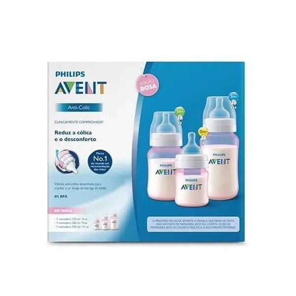 Imagem de Mamadeiras classicas anti-colica 3 und 125/260/330ml rosa (scd809/42)- avent