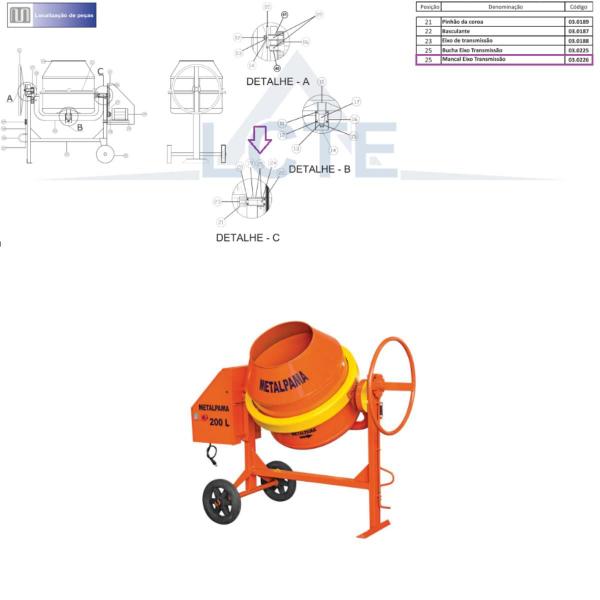 Imagem de Mancal do Eixo P/ Betoneira Metalpama BM 200L Profissional