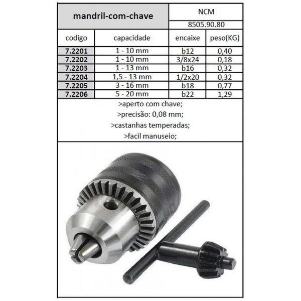 Imagem de Mandril Com Chave 1 A 10 mm B12 - JG TOOLS