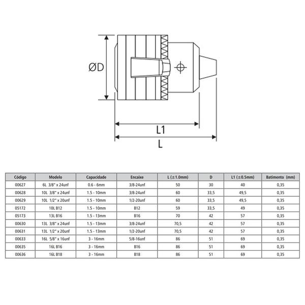 Imagem de Mandril com Chave - Linha Leve - 13L 1/2" x 20unf