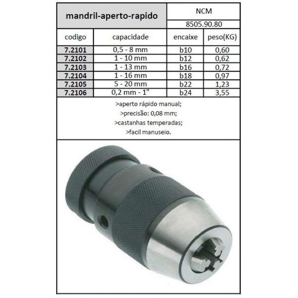 Imagem de Mandril De Aperto Rápido 3/8 (1 a 10mm) Com encaixe  B12