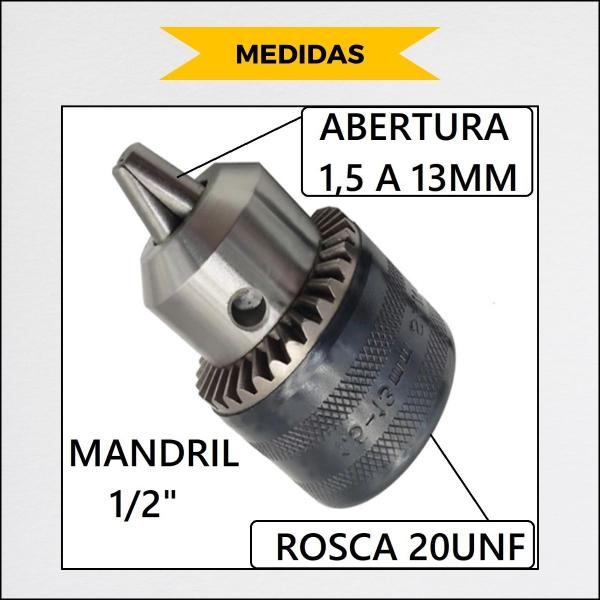 Imagem de Mandril Para Furadeira Parafusadeira 1/2 Polegadas 20Unf  Adaptador Sds Plus Martelete Compativel Makita Bosch Dewalt