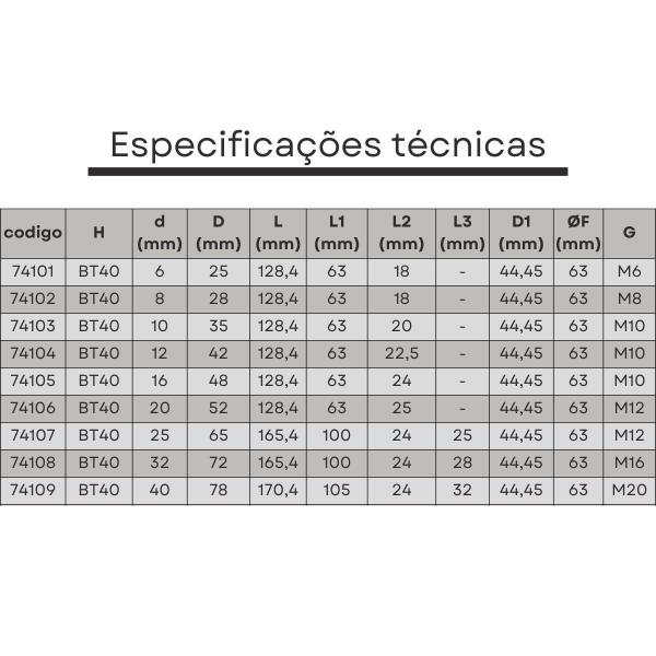 Imagem de mandril porta barra bt40 20 mm