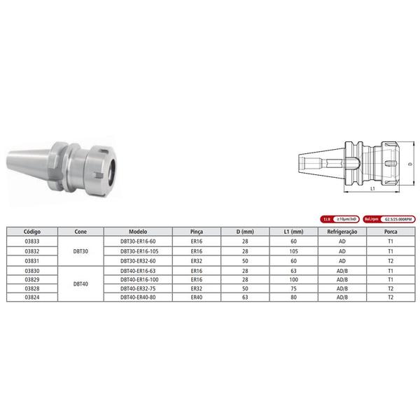 Imagem de Mandril Porta Pinça Spindle Duplo Contato - DBT-40-ER32-75