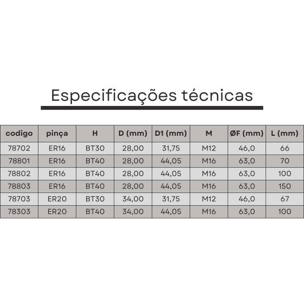 Imagem de mandril porta pinças er16 bt30 L=070 mm