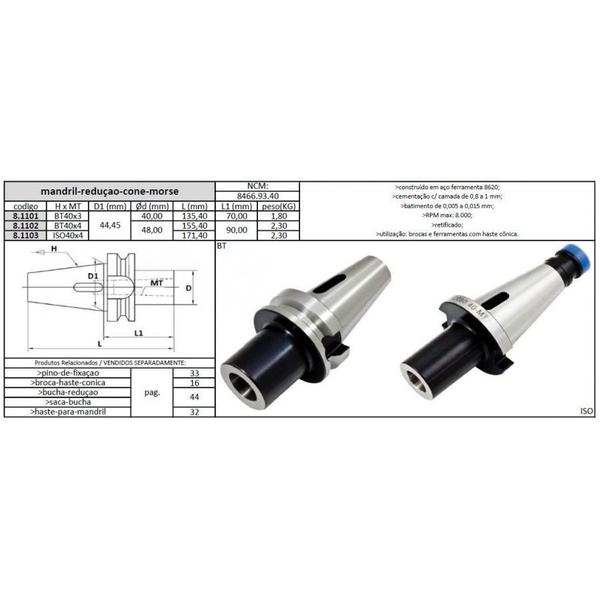 Imagem de Mandril Redução Cone Morse 3xBT40 - JG TOOLS