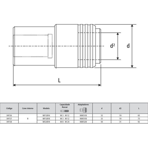 Imagem de Mandril Rígido Troca Rápida (Cone Interno B) Modelo WF1/B16 - Cap. M3 - M12 - DIN 238