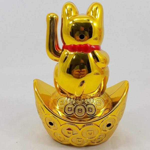 Imagem de Maneki Neko Gato Da Sorte Dourado Barco 14 Cm Pilha Aa