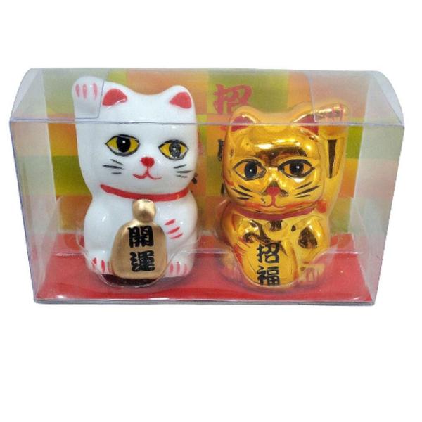 Imagem de Maneki Neko Gato Da Sorte Kit Com 2 Em Resina 5 Cm Altura