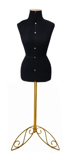 Imagem de Manequim feminino adulto (Busto costureira M.40) Preto com pedestal retro na cor Golden