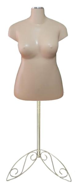 Imagem de Manequim feminino adulto (busto plus size GG) bege com tampa e pedestal retro na cor prata