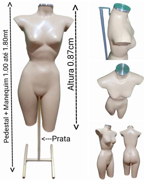 Imagem de Manequim feminino adulto (meio corpo cinturinha N.36/38) bege com tampa e pedestal na cor prata