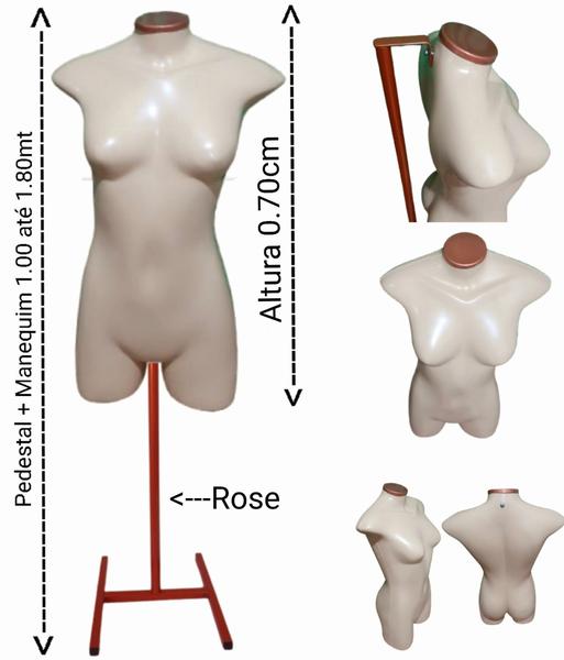 Manequim feminino adulto (meio corpo jó N.36) bege com tampa e pedestal H na cor Rose - Ksouza manequins Imagem de Manequim feminino adulto (meio corpo jó N.36) bege com tampa e pedestal H na cor Rose