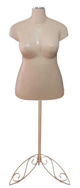 Imagem de Manequim feminino (Busto plus size GG) Bege com tampa de metal + pedestal retro na cor bege