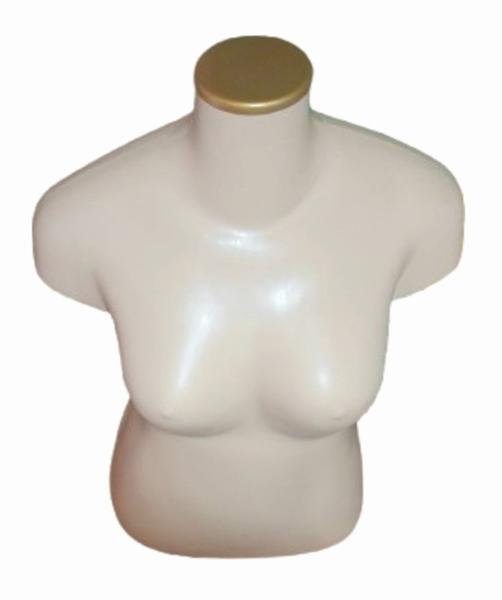 Imagem de Manequim feminino (Busto Plus size GG) bege com tampa + pedestal H Golden.