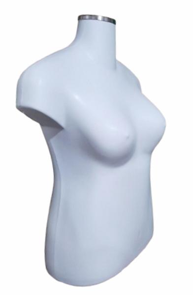 Imagem de Manequim feminino (Busto plus size GG) branco com tampa de metal + pedestal H na cor branco.