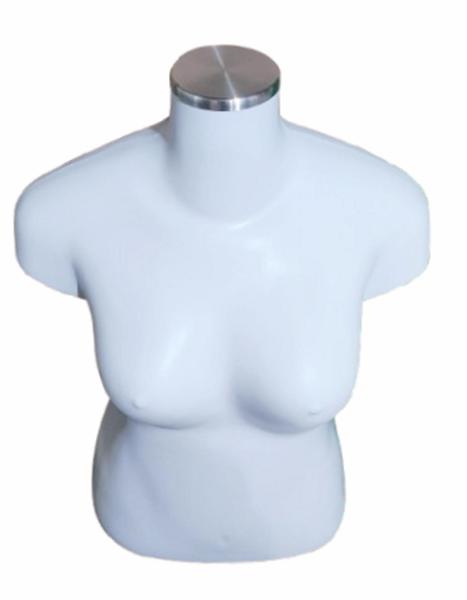 Imagem de Manequim feminino (busto plus size GG) com tampa de metal + pedestal retro na cor branco