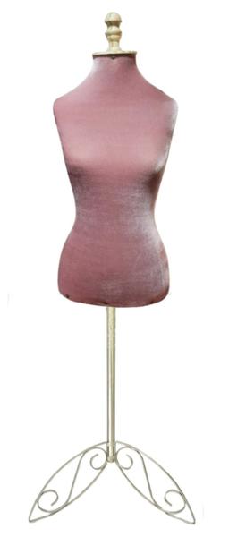 Imagem de Manequim feminino (Busto veludo luxo M.40) Rosa + pedestal retro na cor prata.