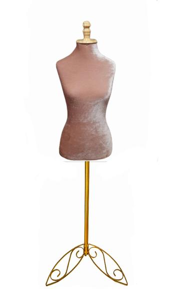 Imagem de Manequim feminino (Busto veludo Luxo M.40) Rose + pedestal retro na cor Golden