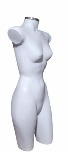 Imagem de Manequim feminino (Meio corpo cinturinha N.36) branco com tampa + pedestal retro na cor prata.