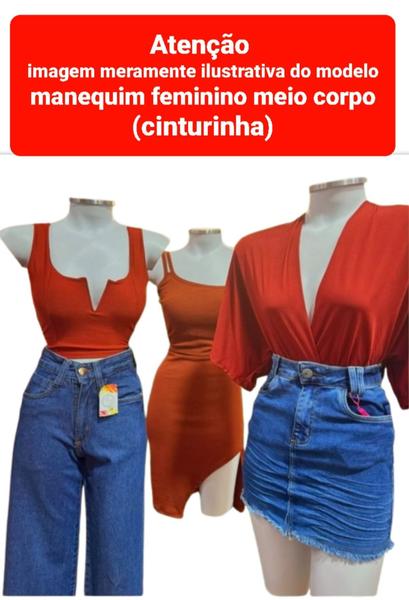 Imagem de Manequim feminino (Meio corpo cinturinha N.36) cinza com tampa + pedestal H na cor prata