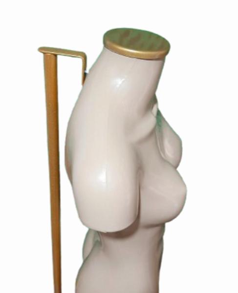 Imagem de Manequim feminino (Meio corpo definido N.38) bege com tampa + pedestal H na cor Golden dourado.