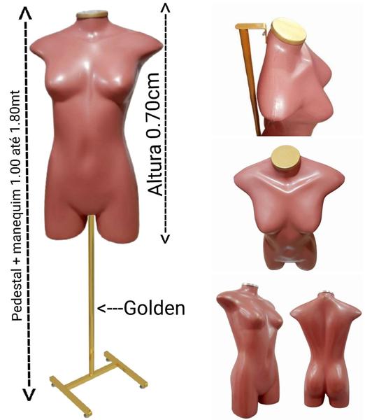 Imagem de Manequim feminino (Meio corpo jó N.36) Rose com tampa + pedestal H (Golden) dourado.