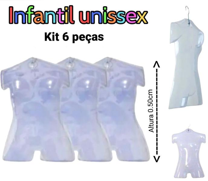 Manequim infantil (cabide silhueta unissex) transparente com gancho de metal kit 6 peças. - Ksouza manequins Imagem de Manequim infantil (cabide silhueta unissex) transparente com gancho de metal kit 6 peças.
