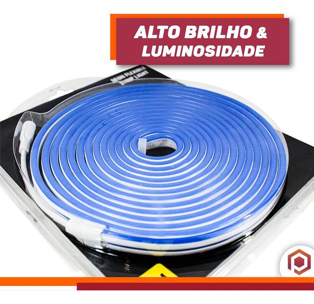 Imagem de Mangueira 5 Metros Led Azul Neon Corte 2,5cm Brilho Alto 12v