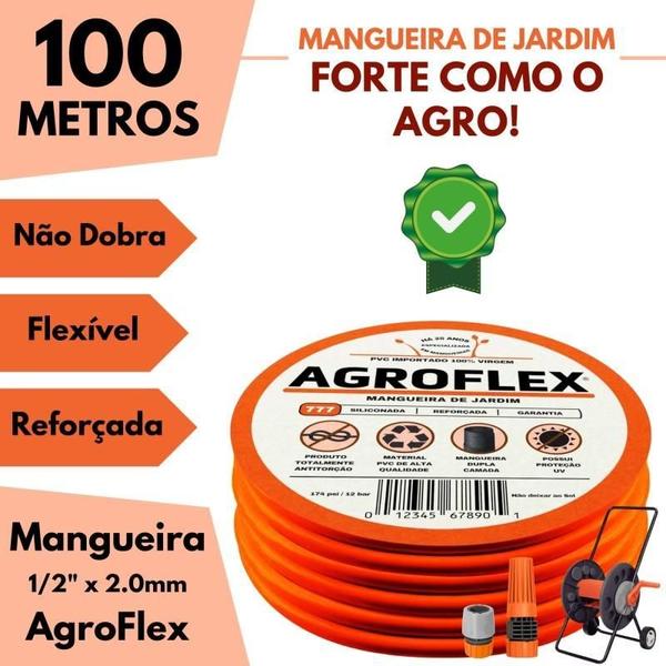 Imagem de Mangueira Agroflex 100 M + Enrolador Tramontina