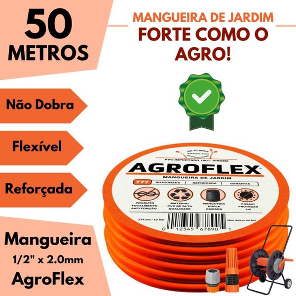 Imagem de Mangueira AgroFlex 50 Mts + Enrolador Tramontina