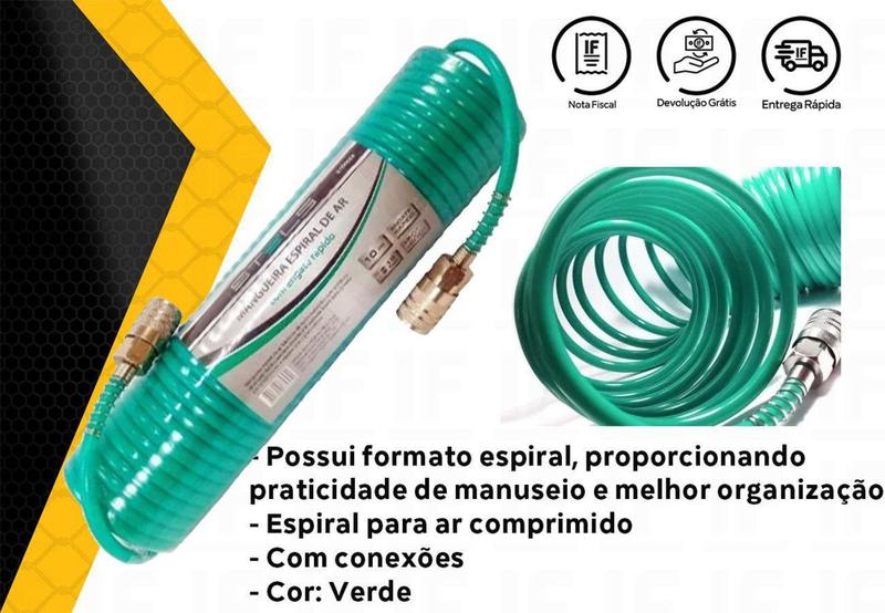 Imagem de Mangueira Ar Espiral 10m Engate Femea P/ Pistola Compressor - Stels