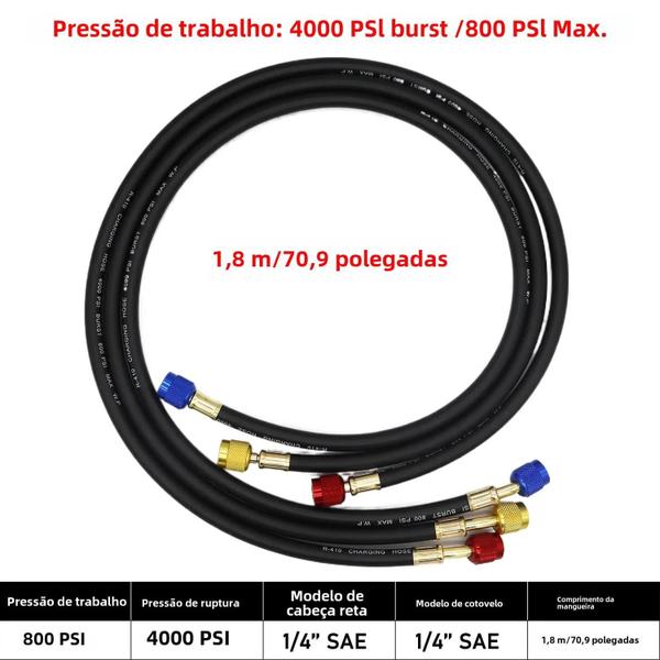 Imagem de Mangueira de Carga de Refrigerante SAE R410A 1/4" - 4000 PSI - Borracha