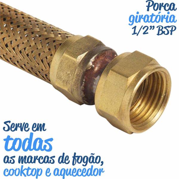 Imagem de Mangueira de Cobre Gás Encanado 1,0m (Flexível de Tomback NBR 14177) + Adaptador para Fogão ou Forno + Registro Esfera 1/2"