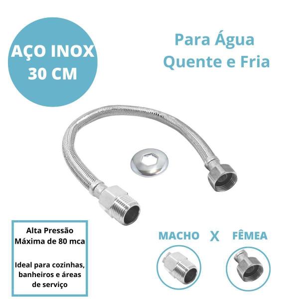 Imagem de Mangueira De Engate Flexivel Saída Água Trançado Inox 30Cm