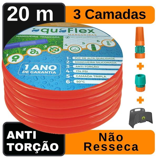 Imagem de Mangueira de Jardim AquaFlex AntiTorção 20Mts + Suporte