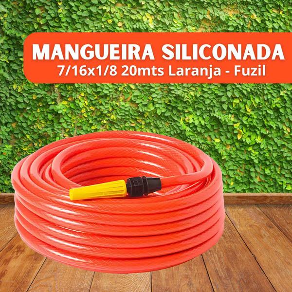 Imagem de Mangueira de Jardim Siliconada 7/16 X 1/8 Engate + Esguicho 20m Laranja Fuzil