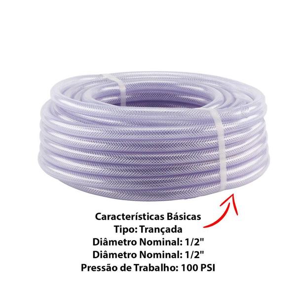 Imagem de Mangueira de Jardim Trançada 1/2" 2mm 100 PSI Transparente 50 Metros - Force Line