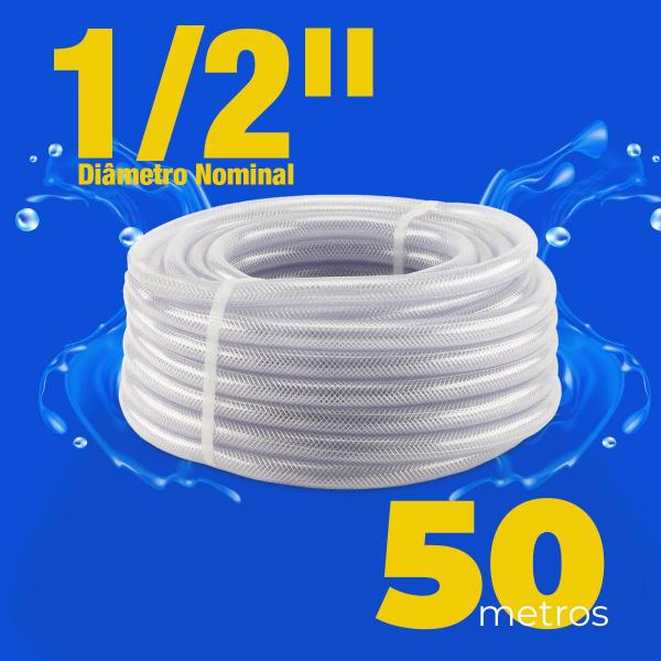 Imagem de Mangueira de Jardim Trançada 1/2" 2mm 100 PSI Transparente 50 Metros - Force Line