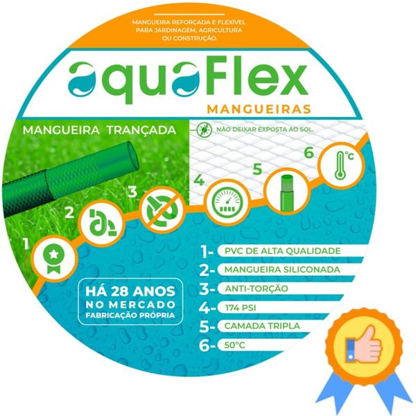 Imagem de Mangueira de Jardim Trançada Antitorção 100M AquaFlex Verde com Carrinho Enrolador