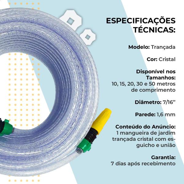 Imagem de Mangueira de Jardim Trançada com Esguicho e União Resistente