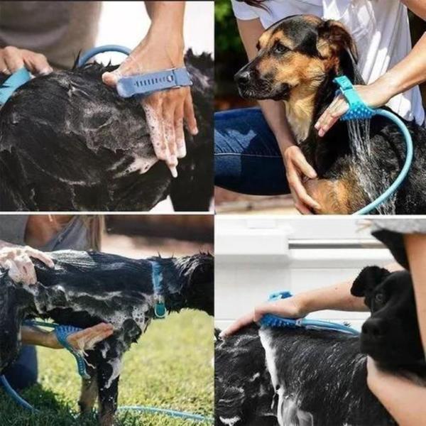 Imagem de Mangueira Ducha Luva Escova P/ Banho Cachorro Gato 1,5Metro