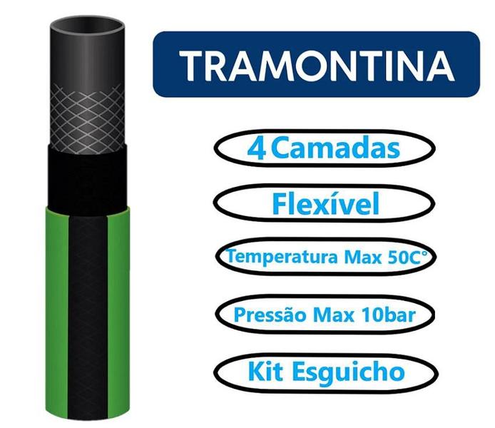 Imagem de Mangueira Flex PVC 4 Camadas C/ Kit Esguicho 15metros Tramontina