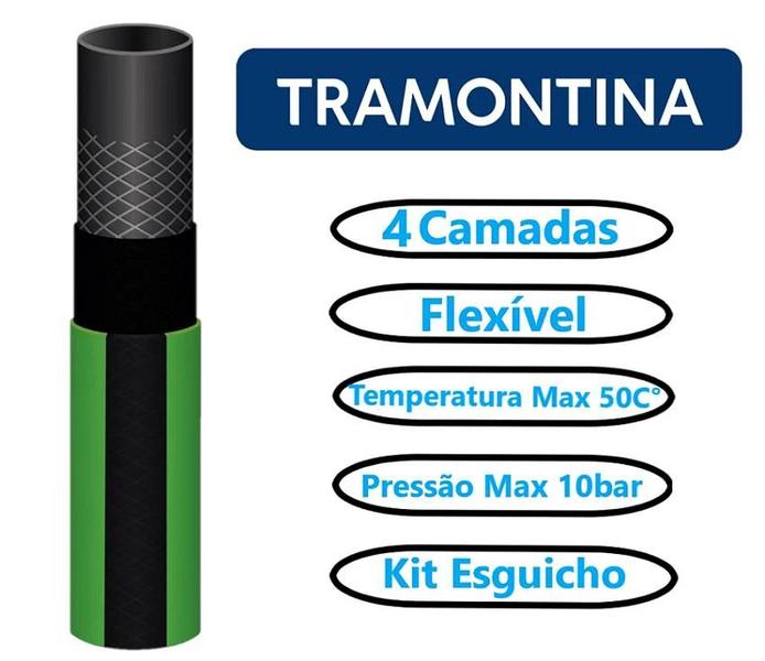 Imagem de Mangueira Flex PVC 4 Camadas C/ Kit Esguicho 5 metros Tramontina