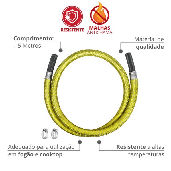 Imagem de Mangueira Flexível Para Espigão Gás 3/8 Amarelo Dimensional 1,5m Durín