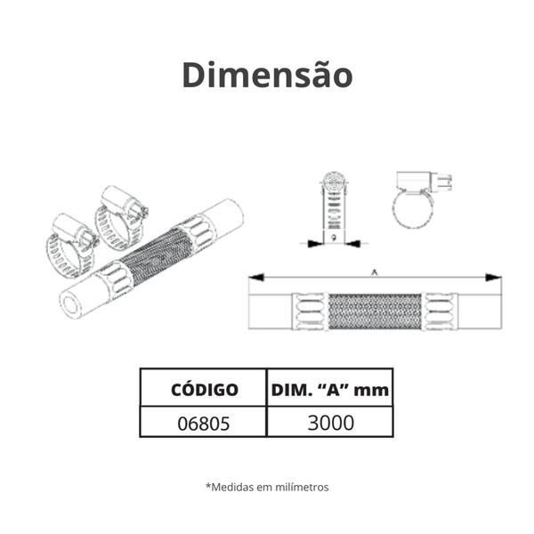 Imagem de Mangueira Flexível Para Espigão Gás 3/8 Amarelo Dimensional 3m Durín