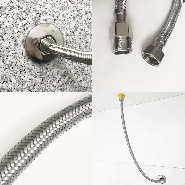 Imagem de Mangueira Flexível Trançado 1m Aço Inox Engate Macho x Femea 100cm Rabicho 1/2 Entrada Agua Quente Fria Ligação Água Caixa Acoplada Vaso Sanitário